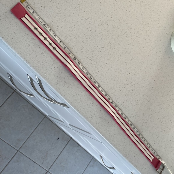 TOMMY HILFIGER pink cotton stripe leather trim belt M - Picture 4 of 4